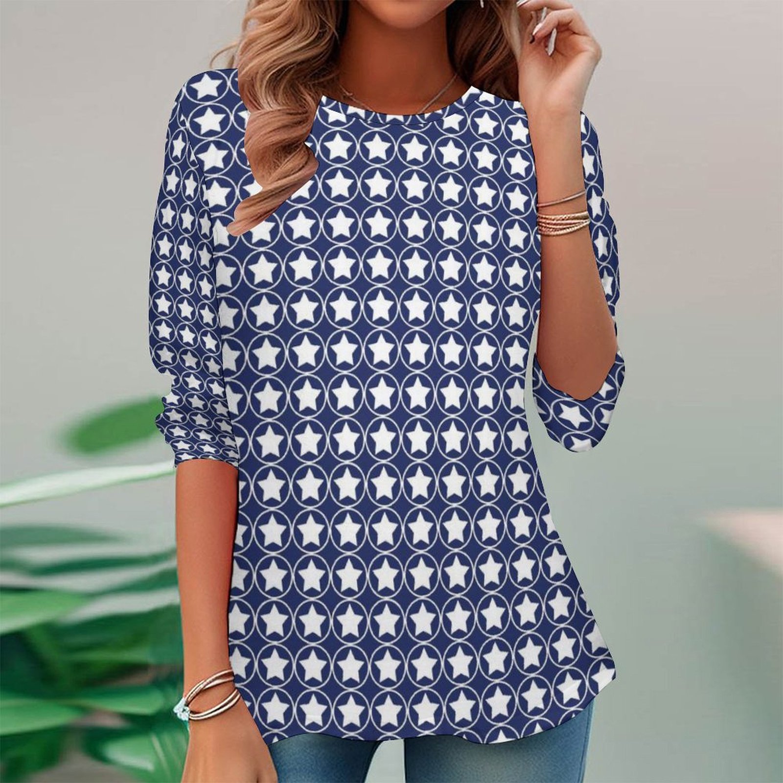 Women Long Sleeve V-neck Graphic Floral Printed Top