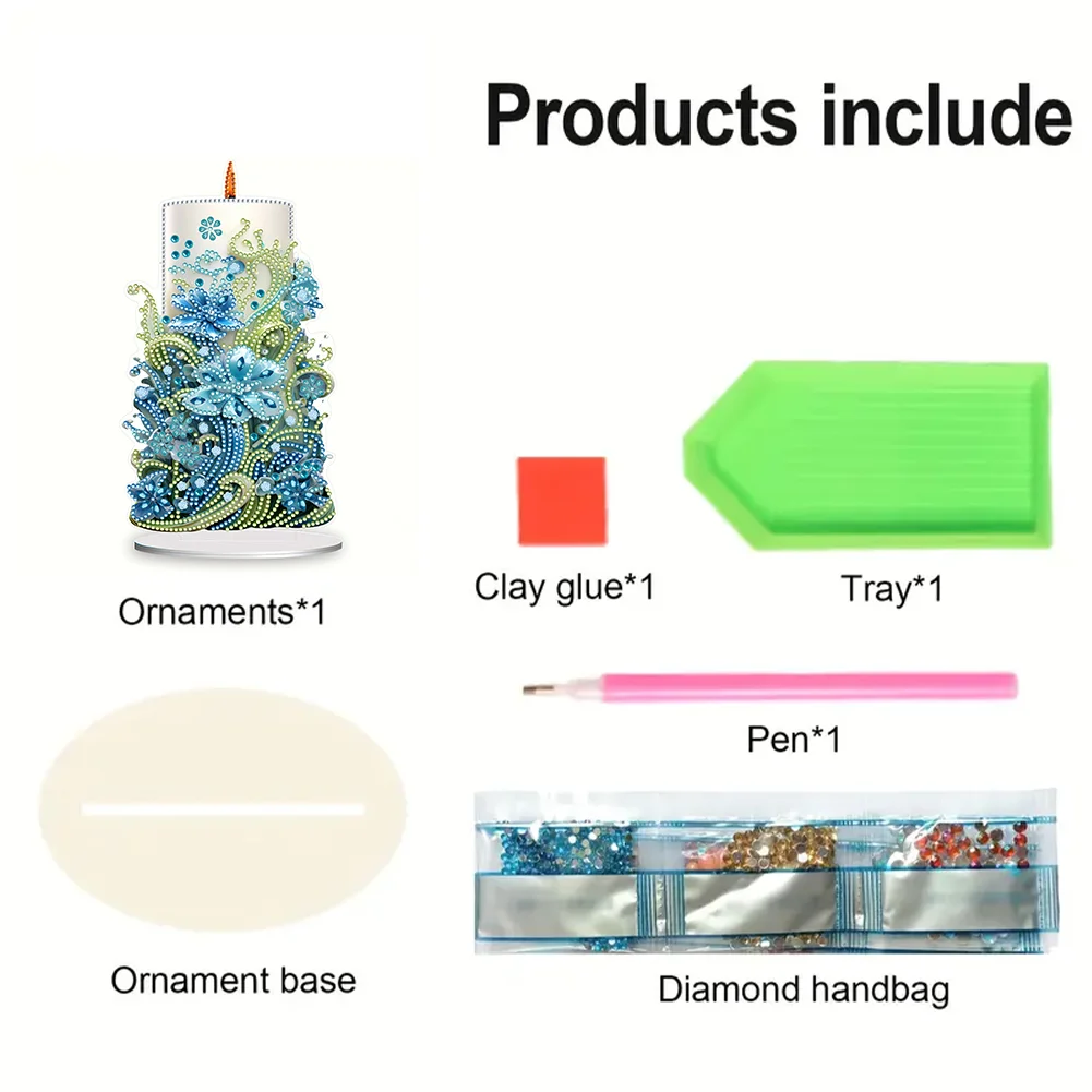 DIY Flowers Candle Acrylic Diamond Painting Tabletop Ornaments Kit for Office Desktop Decor