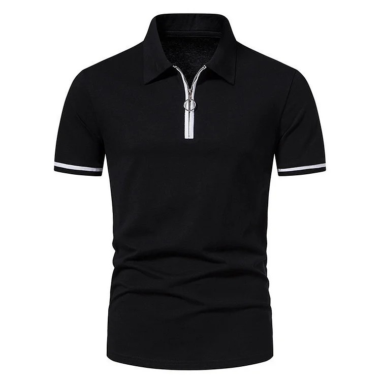 BrosWear Men's Plain Casual Zippered Short Sleeve Polo Shirt