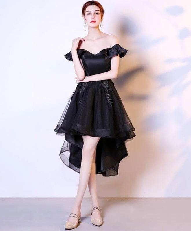 Black Lace Tulle High Low Prom Dress, Homecoming Dress