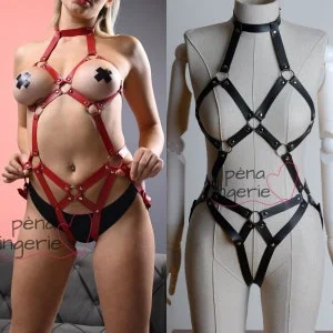 pornhint Pornhint Women Fashion Body Harness, Full Body Leather Straps, Bdsm Fetish Body Caged Bra, Bondage Harness, Cage Bodysuit, Sexy Harness Lingerie