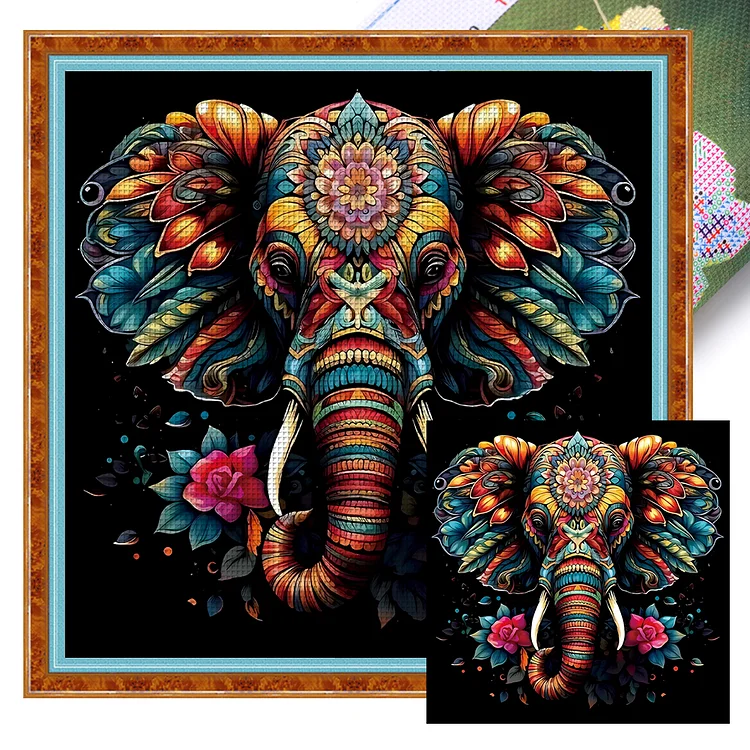 【Mona Lisa】Colorful Elephant 50*50cm 11CT Stamped Cross Stitch gbfke