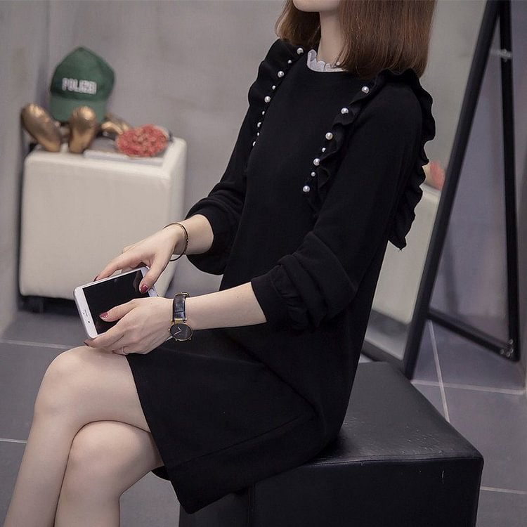 Black Shift Casual Knitted Solid Dresses