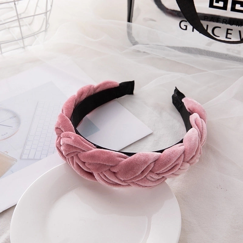 Europe And The United States Net Red Golden Velvet Braided Headband Woven Temperament Simple Knotted Headband Hair Accessories Manufacturers