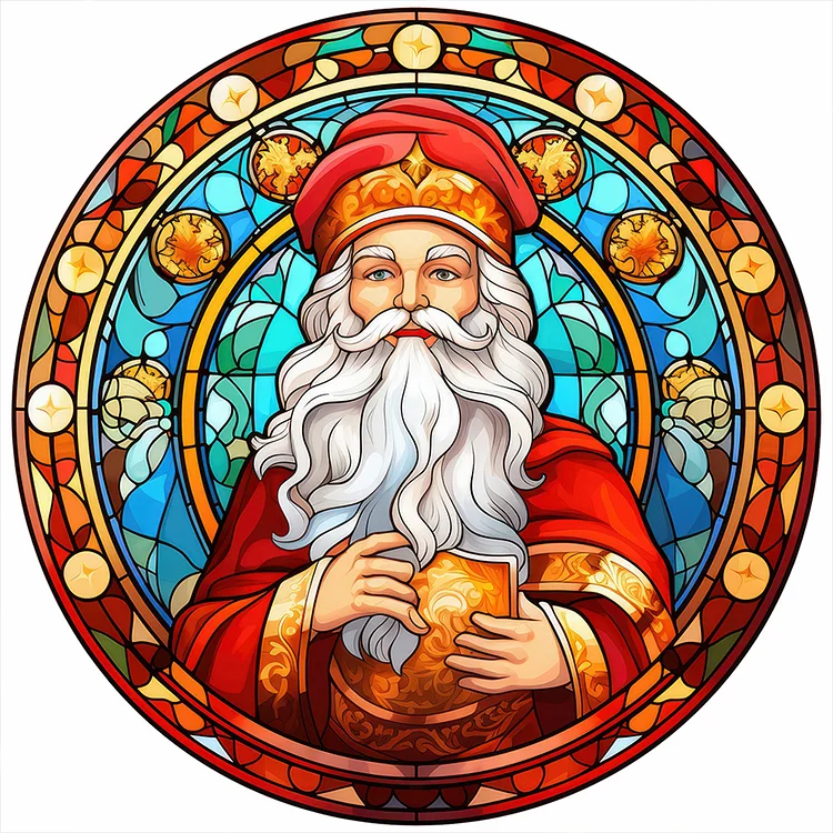 Christmas Santa Glass Painting 30*30CM(Canvas) Full Round Drill Diamond Painting gbfke