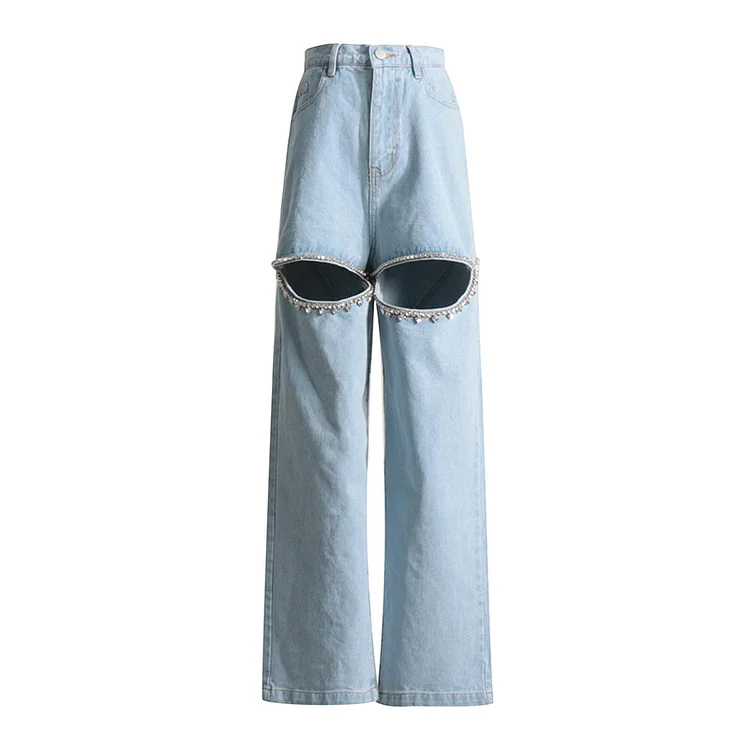 rhinestone Women Jeans 240130-114
