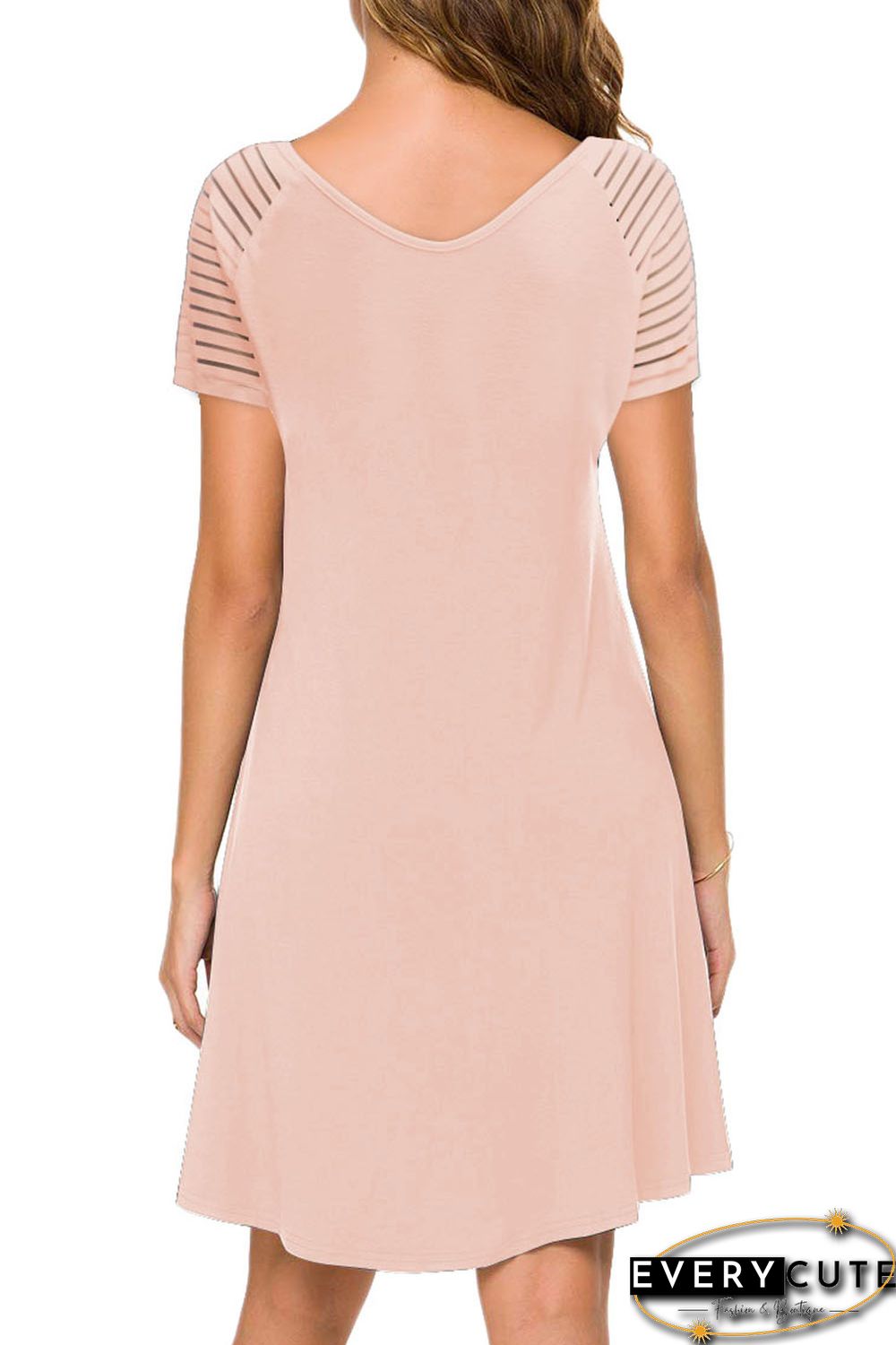 Pink Sheer Striped Short Sleeve Flare T-shirt Mini Dress