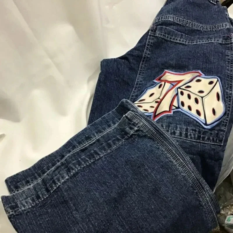 Aonga 90s Streetwear American New Blue Loose Jeans Female Y2K Gothic Harajuku Retro Hiphop Print Jeans Casual Oversized Hip-hop Street Wide-leg Pants aonga