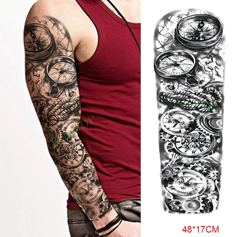 Waterproof Temporary Tattoo Sticker Anubis Ancient Egypt Dog Roma Clock Eye Full Arm Fake Tatto Flash Tatoo Sleeve for Men Women