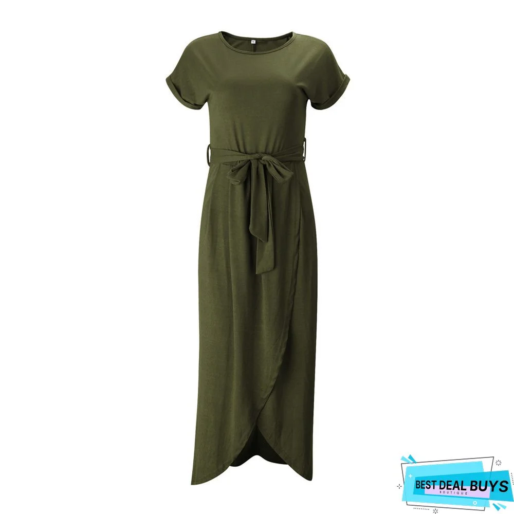 Irregular Dress with Flat Round Neck In Solid Color