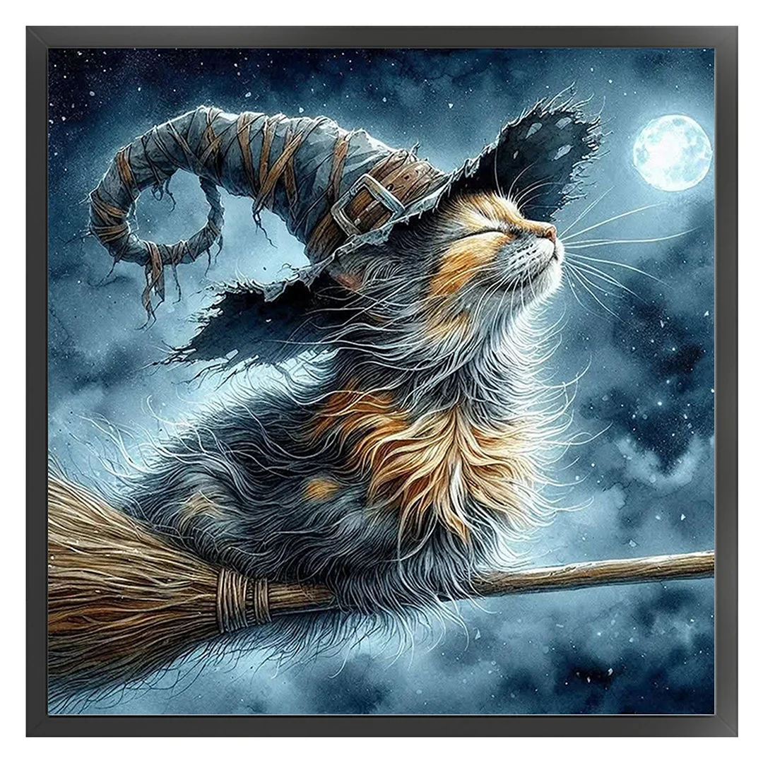 Magical Cat Full 14CT 2 Strands DIY Counted Cross Stitch Kits 40x40cm Embroidery Needlepoint Starter Kits for Adults Home Decor