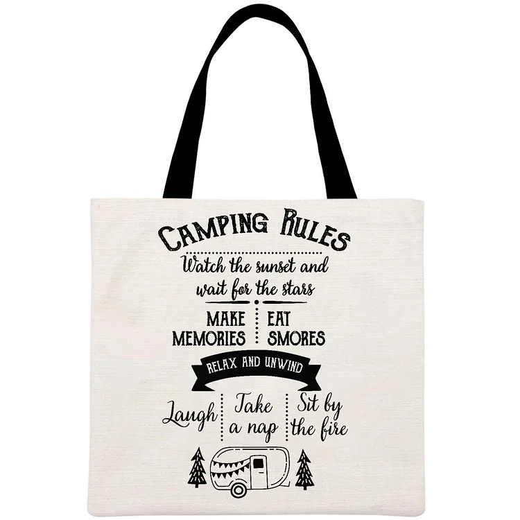 Camping Rules Funny Camper Printed Linen Bag-Annaletters