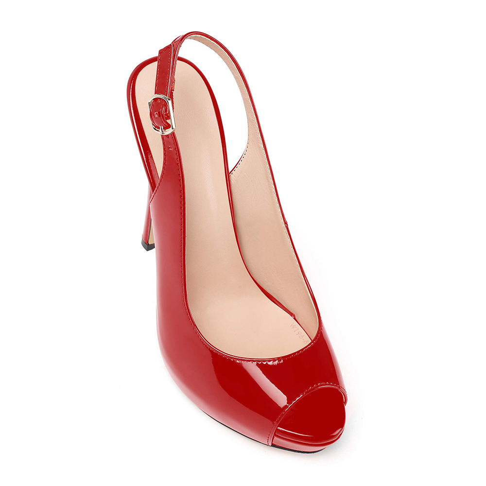 120mm Strap Slingback Sandals Peep Toe Platform Stilettos Red Patent Heels-vocosishoes