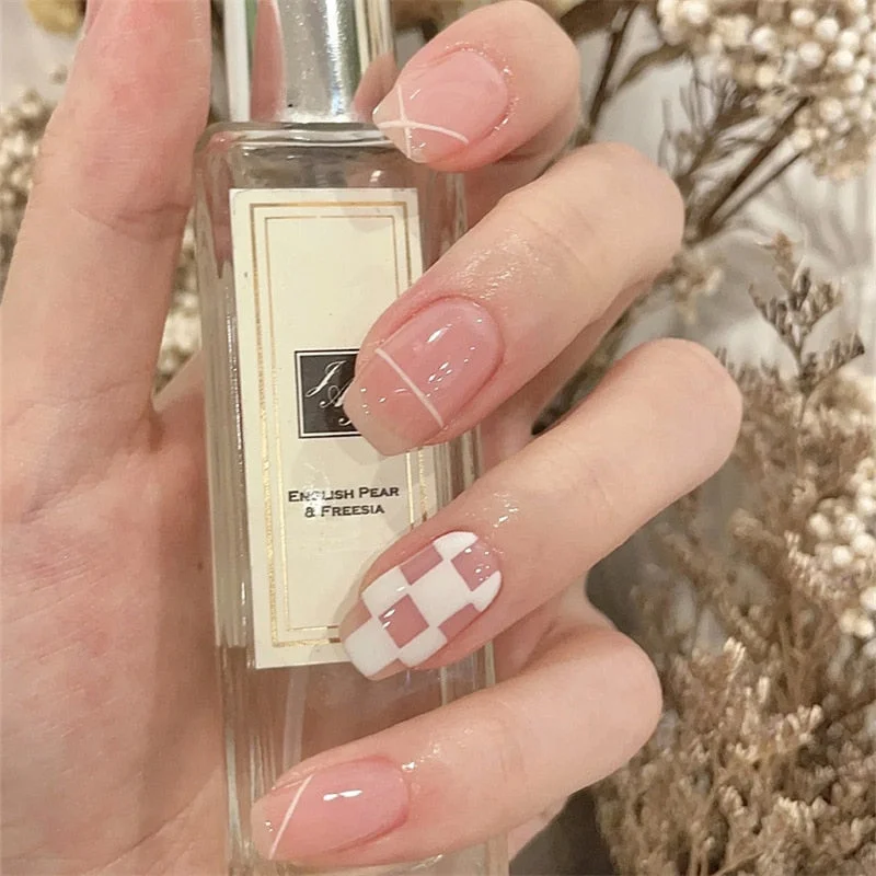 24PCS Rose Pink Color Changing Fake Nails Art Tips Press On False Detachable Full Cover Artificial Nail Art DIY Manicure No Glue-Nail Inspo