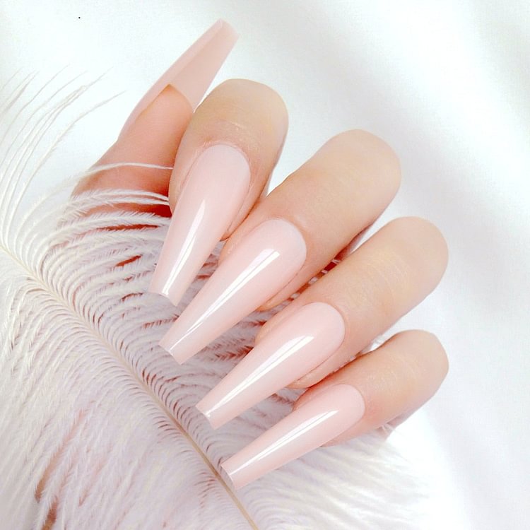 24Pcs Glossy Ballerina Artificial Stiletto False Nails Tip UV Fake Nail For Design Natural Light Pink Full Cover Manicure Tool
