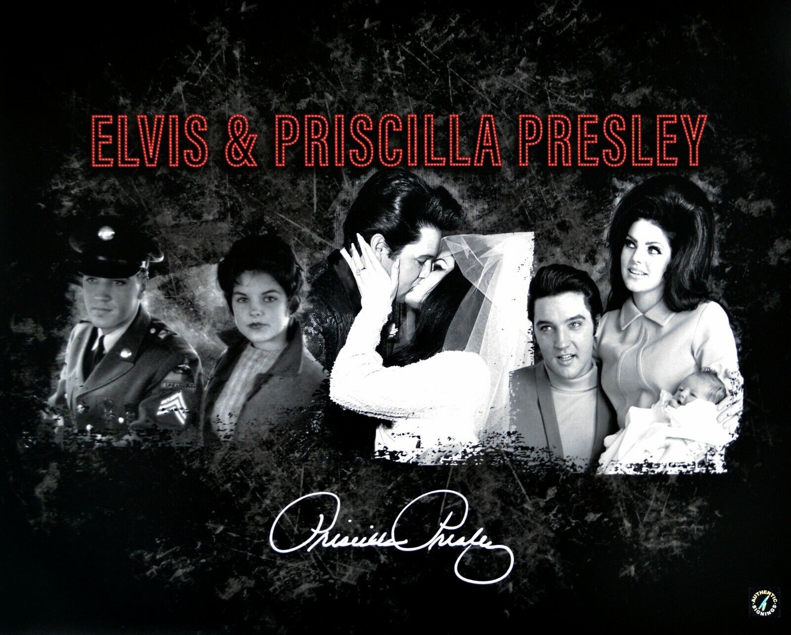 Priscilla Presley Autographed w/ Elvis Presley Collage 16x20 Photo Poster painting ASI Proof