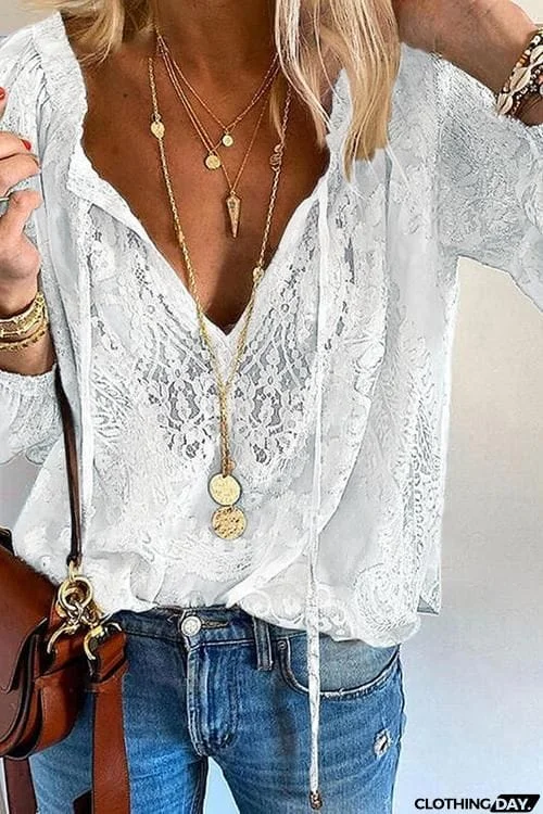 Lace Loose Long Sleeve Blouse