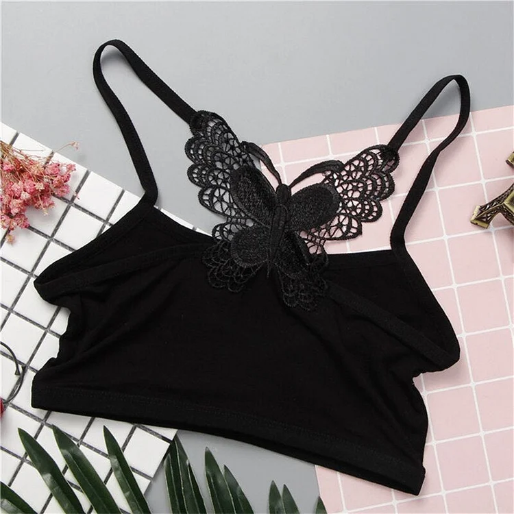 New Sexy Women Lace Sleeveless Tube Tops Butterfly Design Back Spaghetti Strap Women Camis Crop Top