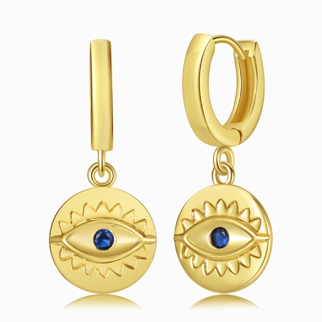 Blue Evil Eye Medallion Earrings