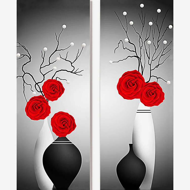 2 Panel Flower Vase  Special Shape Partial  Diamond Painting 50*60CM
