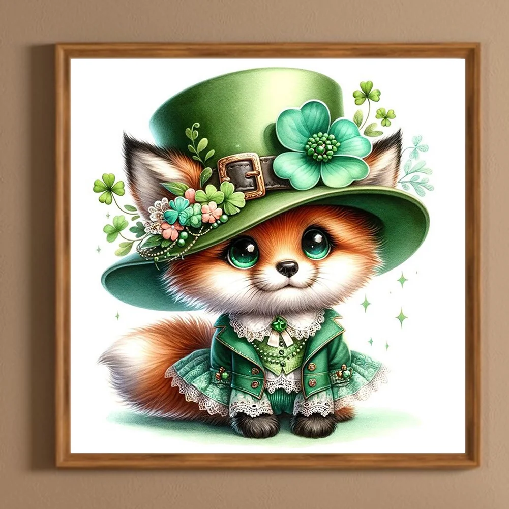 Diamond Painting - Full Round Drill - St Patrick's Clover Fox(Canvas|30*30cm)