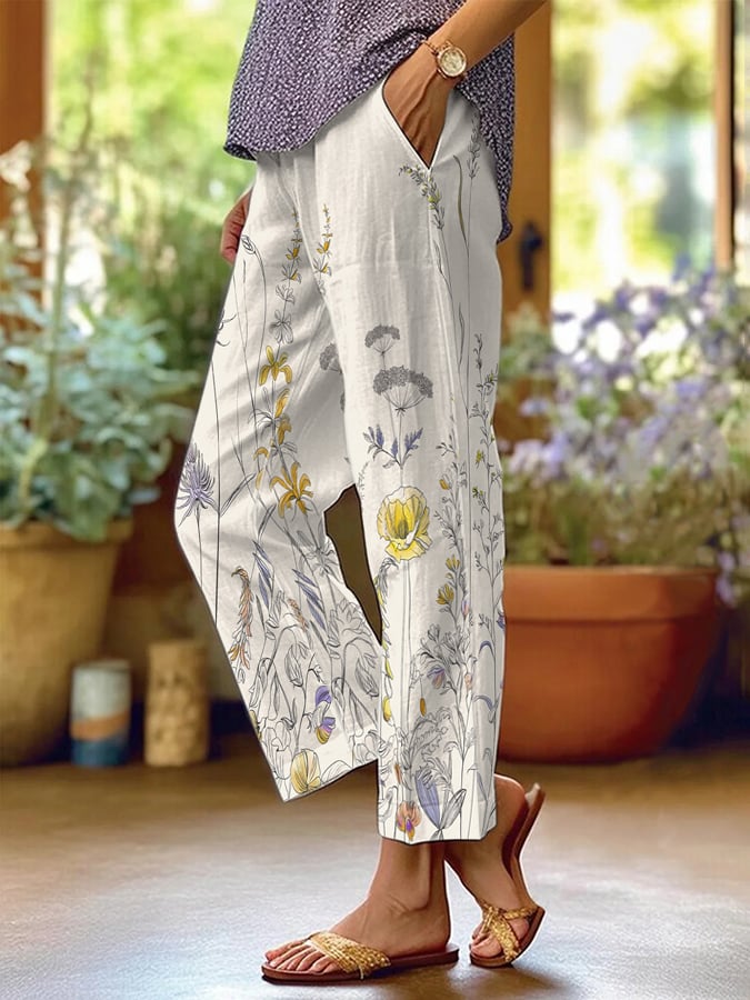 Women'S Floral Print Casual Trousers