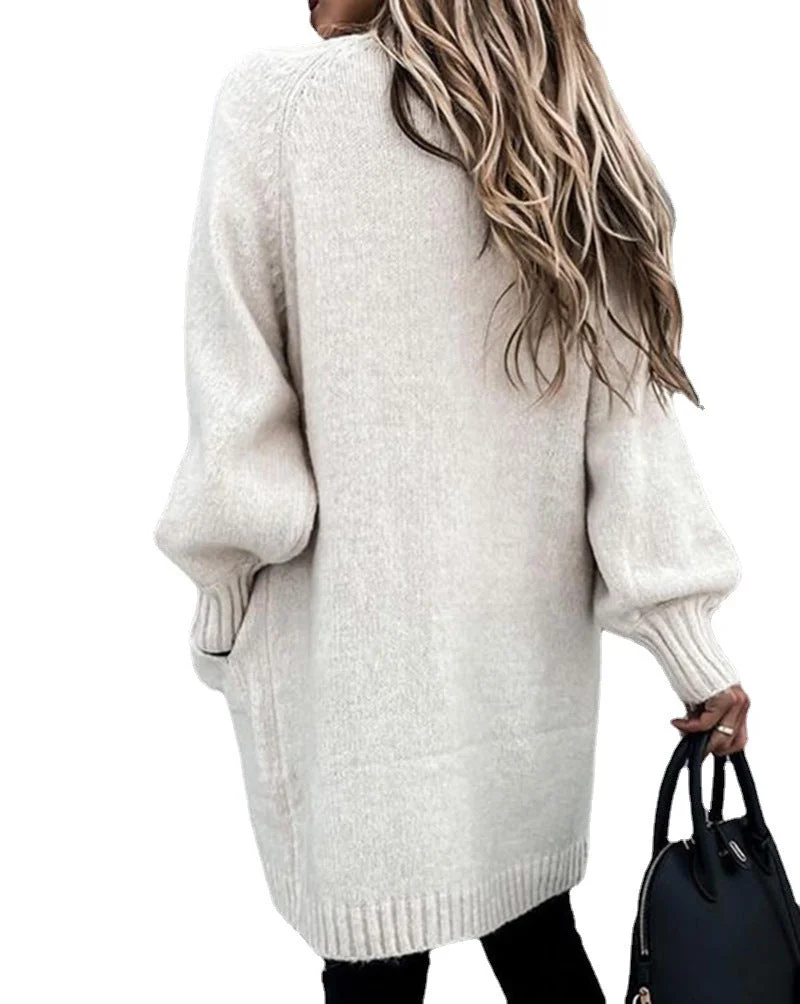 Women plus size clothing Gray - Women Long Sleeve Cardigan Solid Knit Sweaters Coats-Nordswear