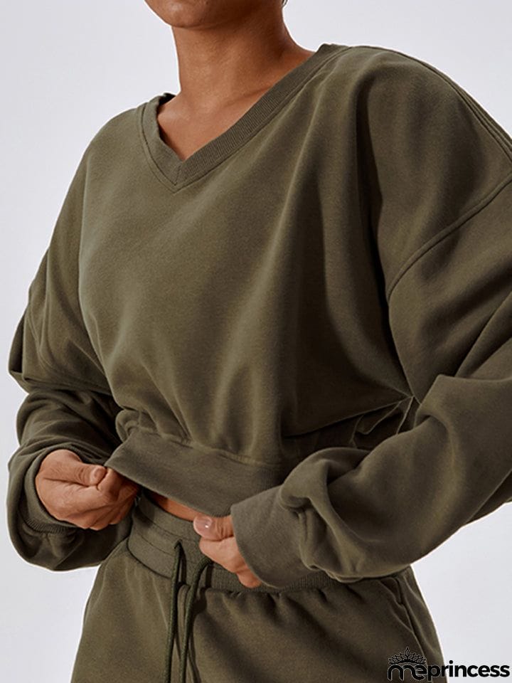V-Neck Dropped Shoulder Sports Sweatshirt