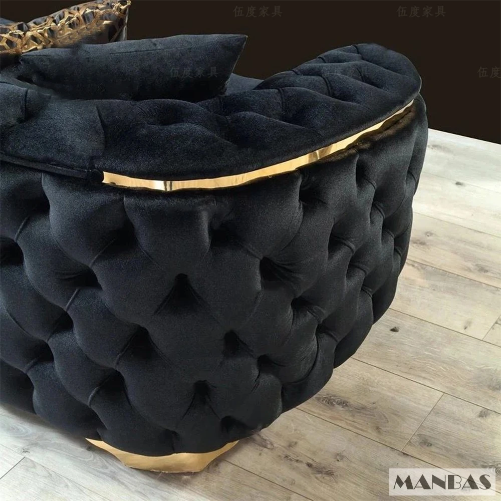 MANBAS Classic Chesterfield Sectional Sofa with Cloth Buttons and Fabric Modular Couch for Living Room Seating Home Furniture