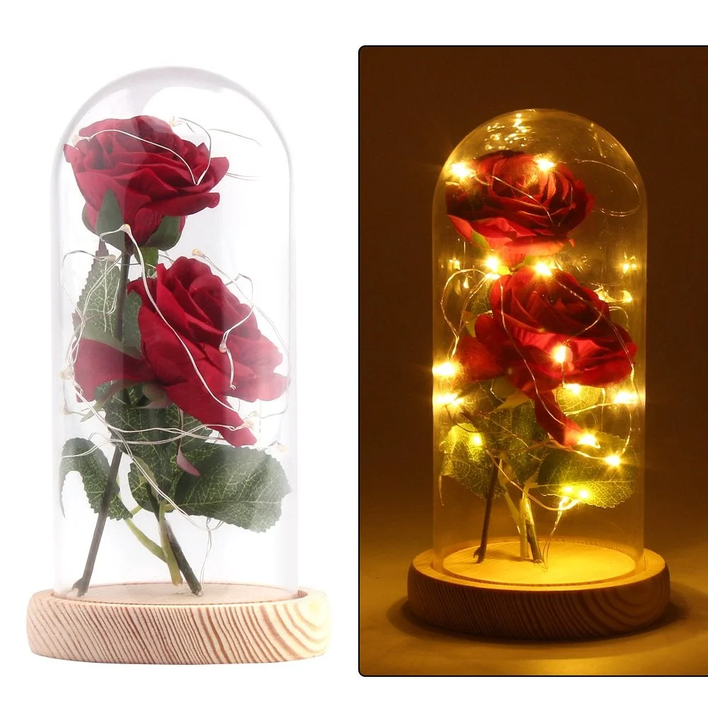 24K Golden Rose, Plastic Long Stem Real Rose Dipped in Gold with Gift Box, Best Valentine's Day Gift (Blue) (Red Led Rose)
