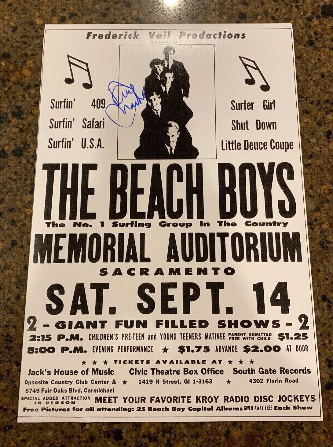 * DAVID MARKS * signed 12x18 concert poster * THE BEACH BOYS 1963 * PROOF * 3