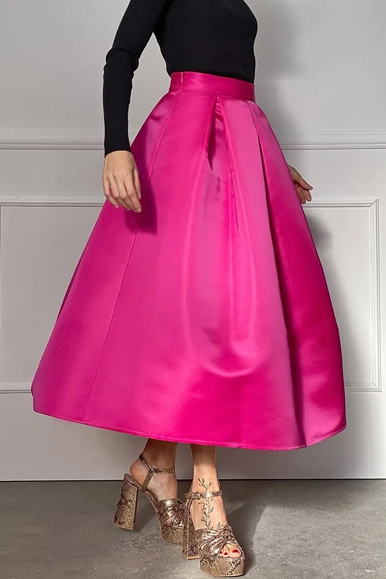 Plus Size Business Casual Hot Pink Elegant Satin Skirts [Pre-Order] 2024 - Xpluswear
