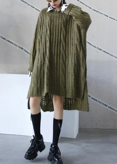 Oversized green Sweater dress Street Style o neck low high design Art knit dresses