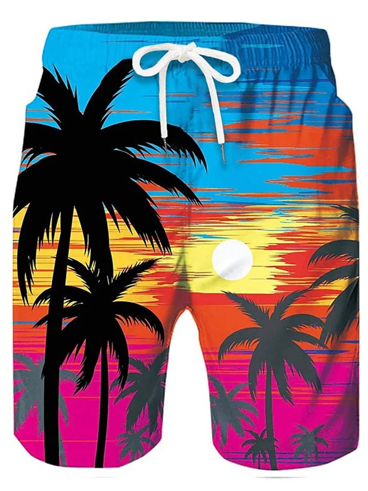 Men's Board Shorts Swim Shorts Swim Trunks Summer Shorts Beach Shorts Drawstring with Mesh Lining Elastic Waist Coconut Tree Graphic Prints Quick Dry Short Casual Daily Holiday Boho Hawaiian