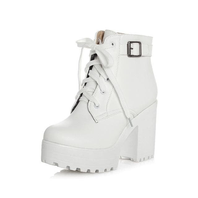 Fashion Buckle Plus Lacing 3 Colors High Heel Martin Boots SP15526