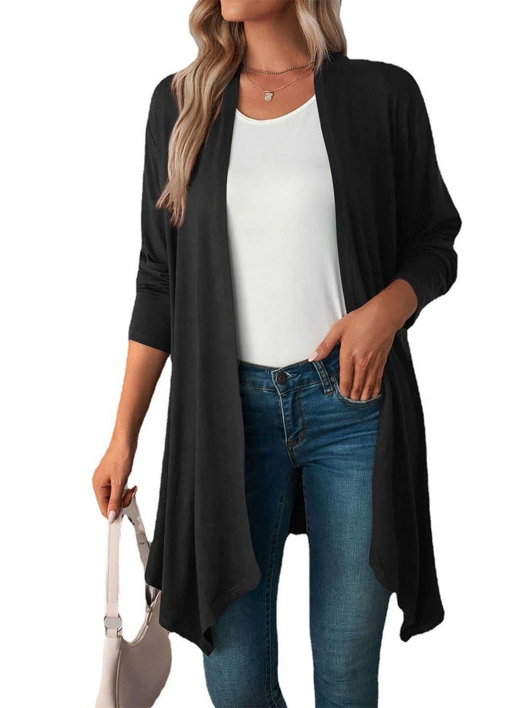 Women plus size clothing Women Long Sleeve Casual Loose Simple Cardigan-Nordswear