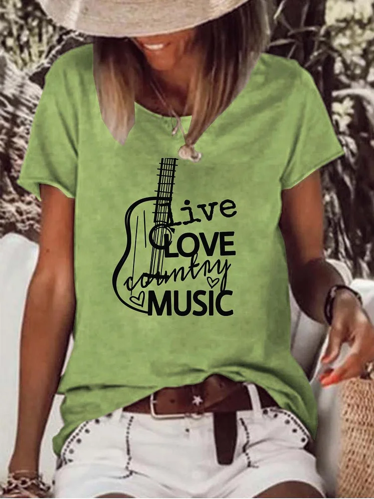 Live Love Country Music Retro Raw Hem Tee