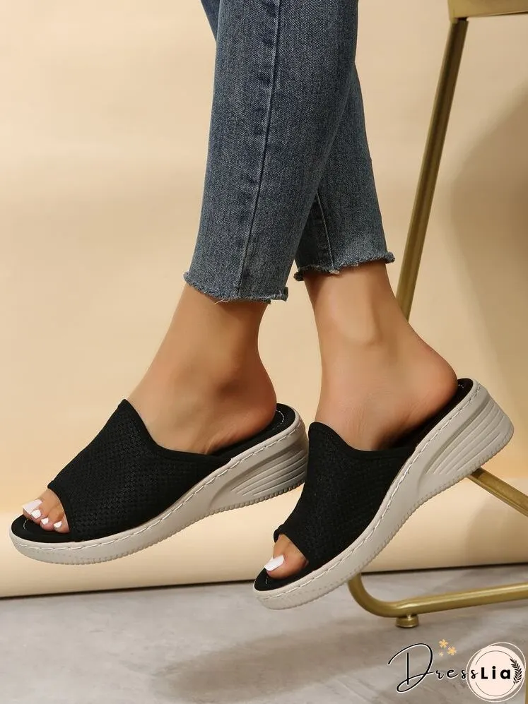 Women Minimalist Wedge Slide Sandals, Elegant Black Sandals