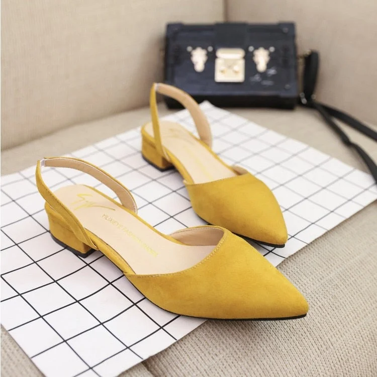 New women sandals med heels 3cm ladies shoes pointy shallow suede sandals 2022 summer word buckle slip on shoes