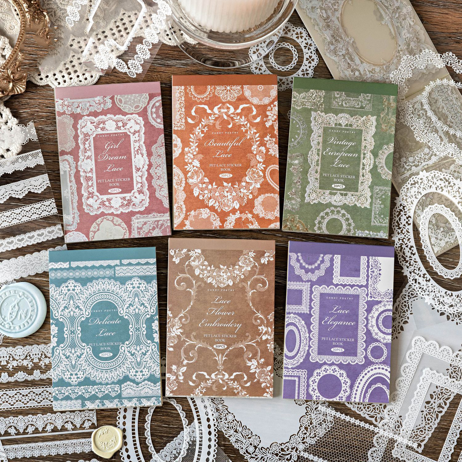 PET 스티커 - 레이스 박물관 시리즈 빈티지 레이스 테두리 홀로우