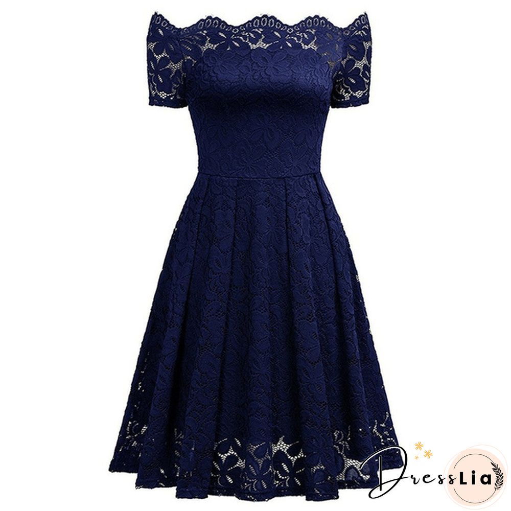 New Fashion Women Off Shoulder Slim Fit Lace Dress Elegant Strapless Short Sleeve Cutout