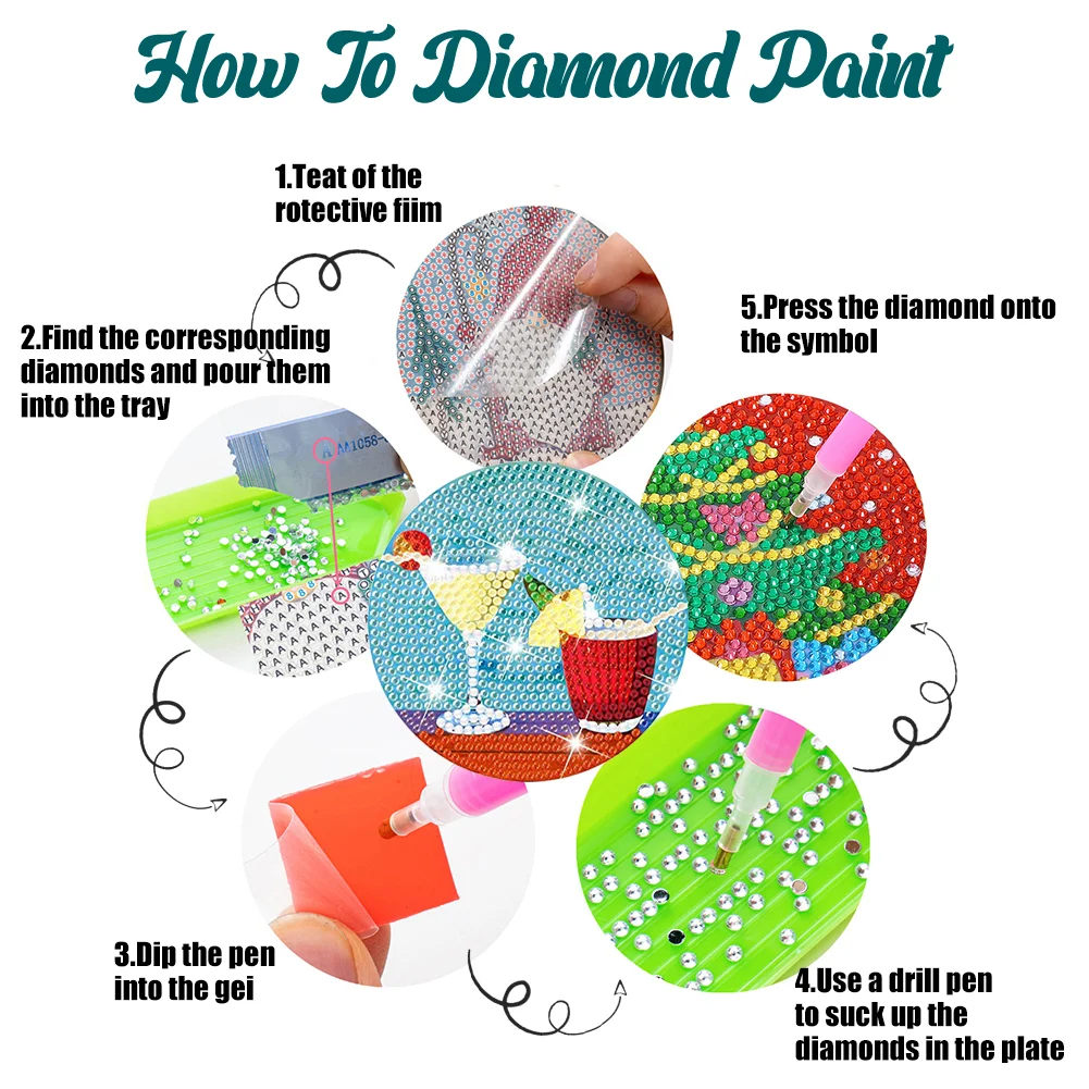8pcs DIY Beach Holiday Diamond Painting Art Coaster Kit Acrylic Round Diamond Painting DIY Coaster