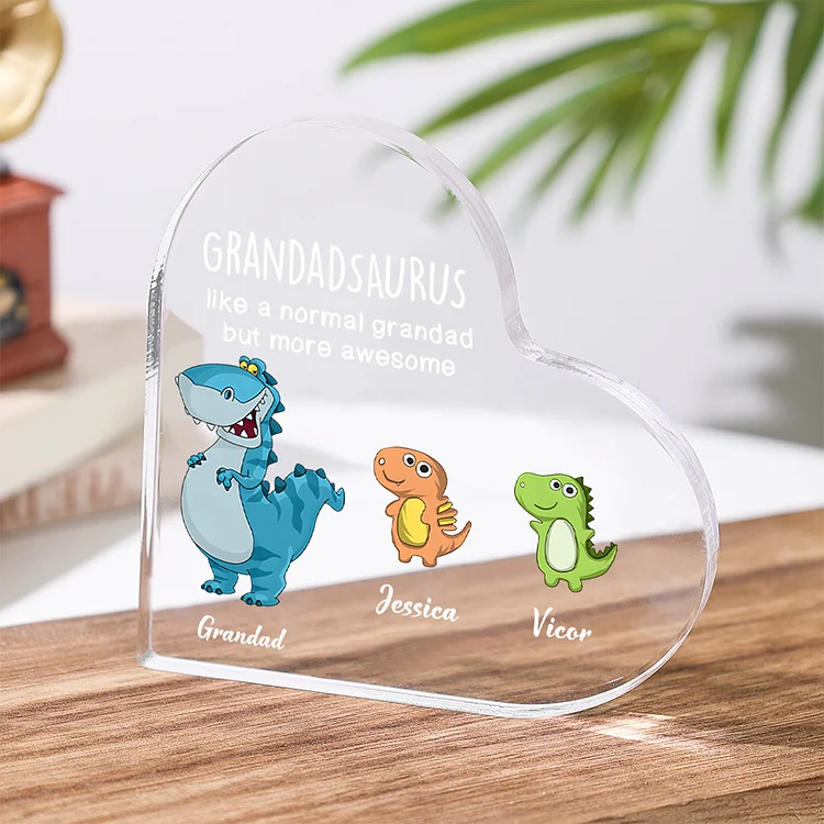 2-7 Names Personalized Dinosaur Family Style Acrylic Heart Ornament for Dad/Grandpa