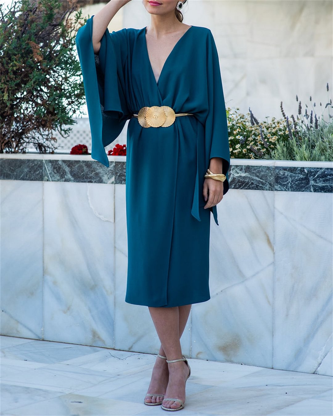 Women's Solid Color V-neck Dress