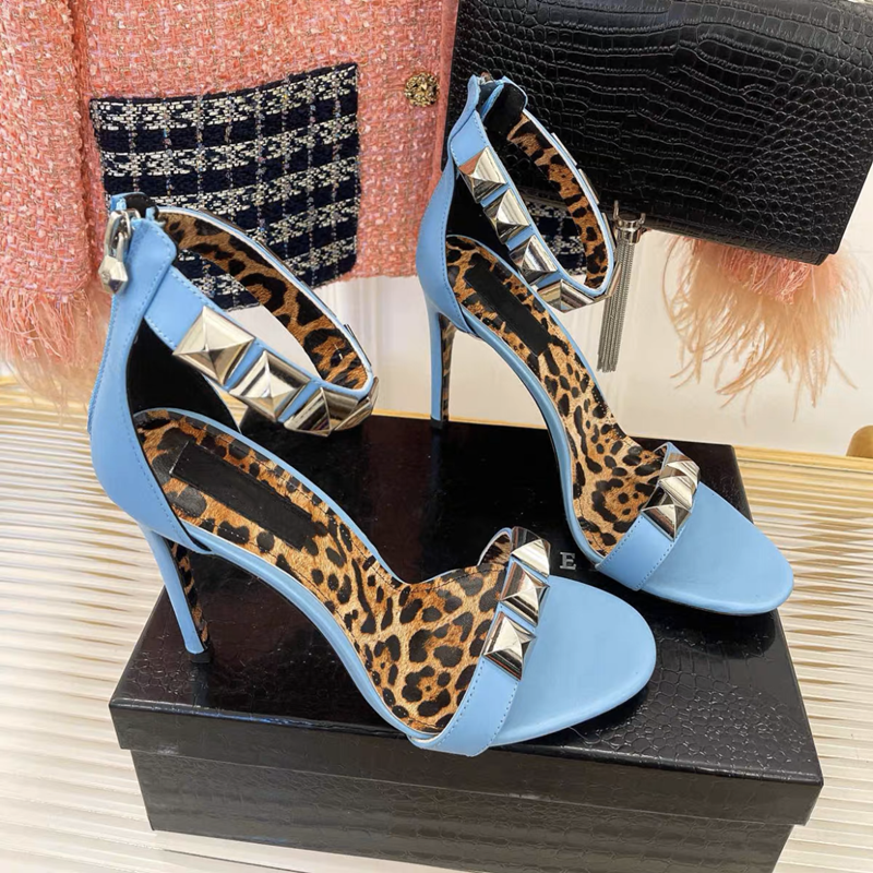 GOOSHOE Sandals Rivet Decoration Slim High Heels Runway Shoes