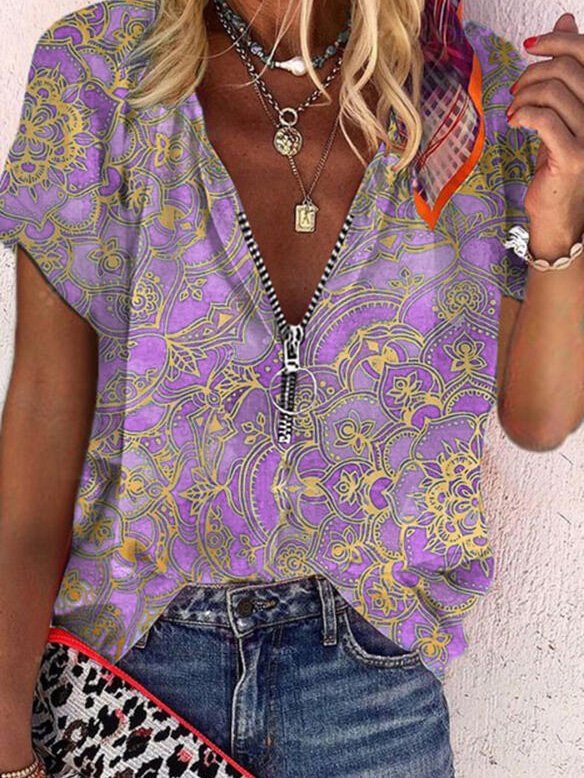 Shift Boho Short Sleeve Tops