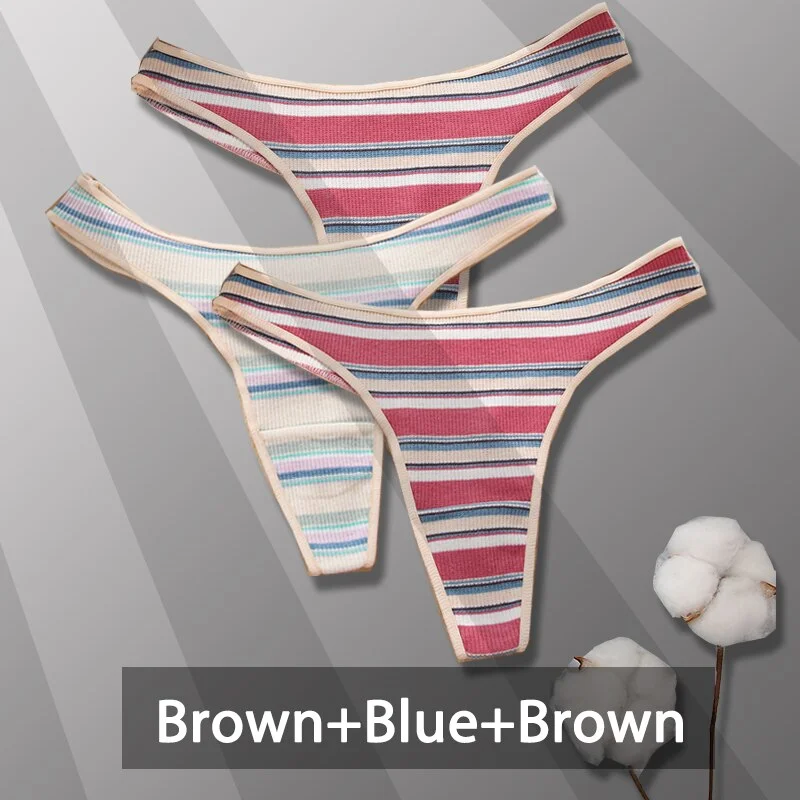 Billionm Sexy Cotton Panties for Women Colorful Stripe G-string Thong Soft Underwear Female Breathable Intimates Lingerie Ladies