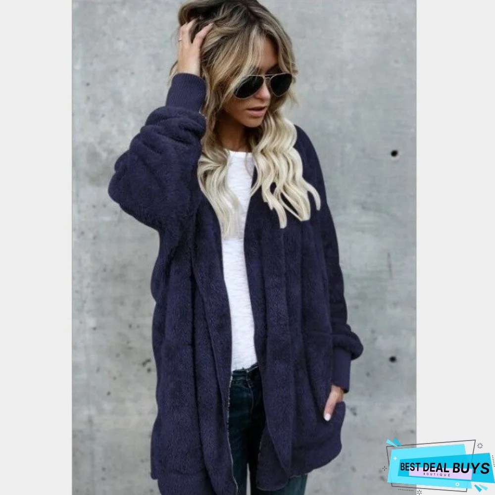 Casual Warm Plush Mid-Length Coat