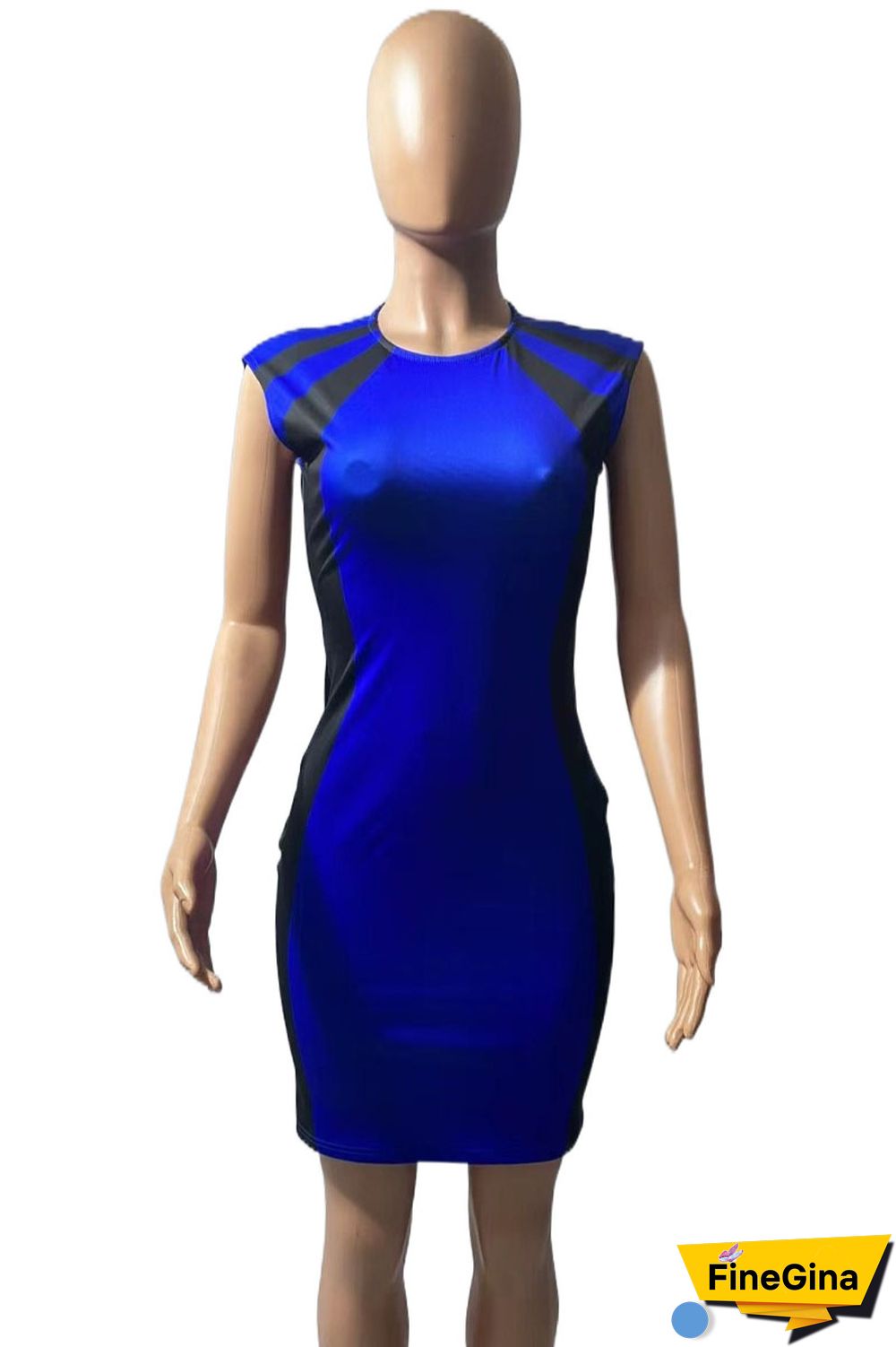 Black khaki Elegant Color Lump Slit Contrast O Neck One Step Skirt Dresses