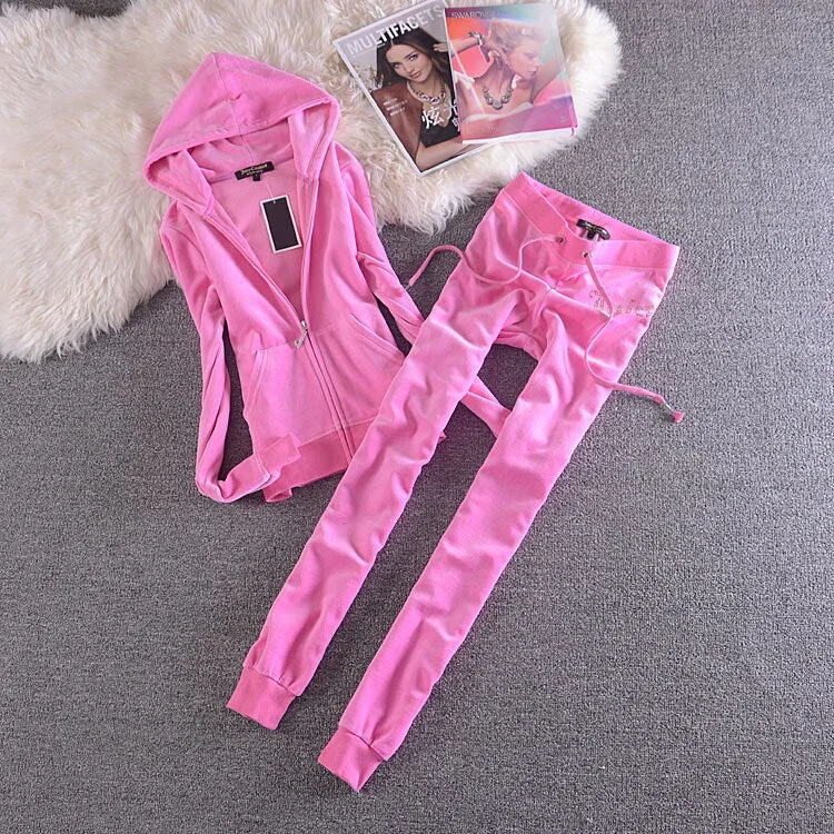 Spring/Fall 2021Velvet Tracksuit Two Piece Set Women Sexy Hooded Long Sleeve Top And Pants Bodysuit Suit Runway Fashion